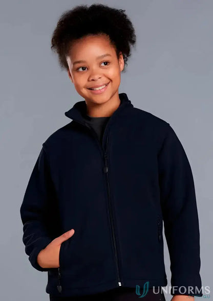 Kids fleece jacket 350gsm in navy, bonded polar fleece jacket for cozy outdoor wear