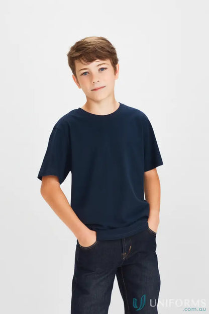 Young boy in Kids Newport Tee made of combed cotton in standard colours