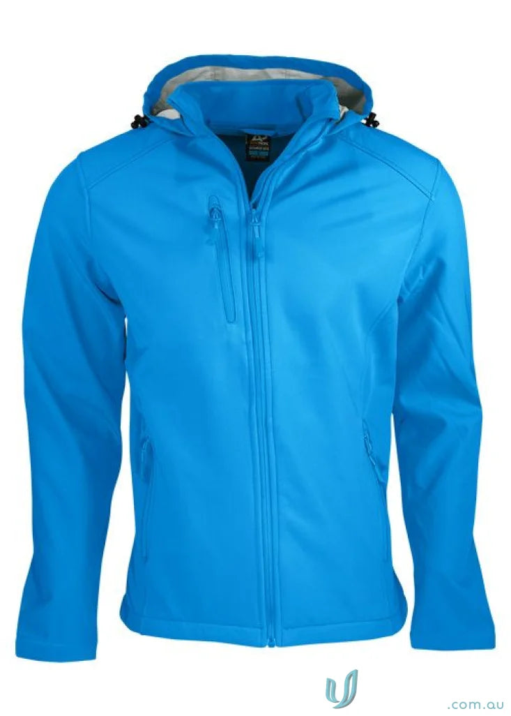 Kids Olympus Jacket with blue hooded softshell and zip, perfect for casual uniforms or workwear