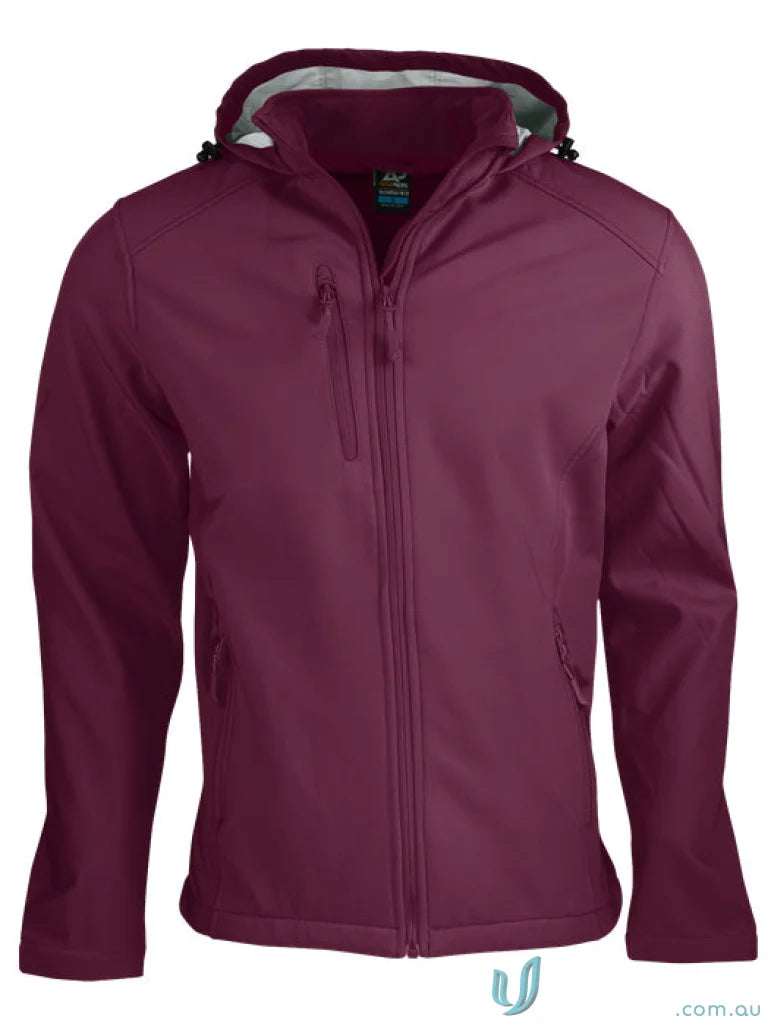 Kids Olympus Maroon Hooded Softshell Jacket with zip, great for uniforms and workwear