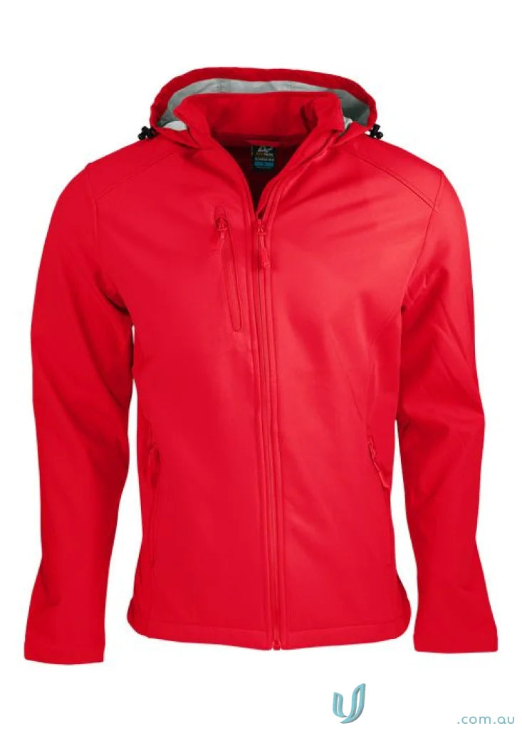 Red hooded softshell jacket for kids with zip, perfect for school uniforms or workwear
