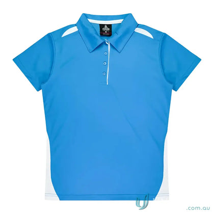 Blue and white Kids Paterson Polo with button placket, perfect for uniforms or workwear