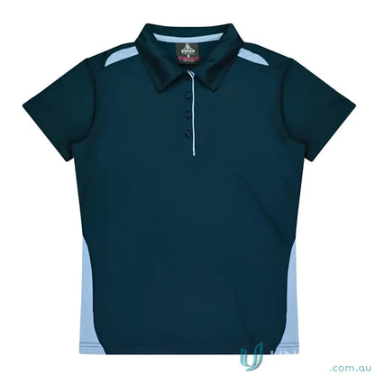 Kids Paterson Polo with dark blue color, light blue accents, and button placket for uniforms or workwear