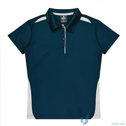 Kids Paterson Polo shirt in dark blue and white with button placket, perfect for uniforms