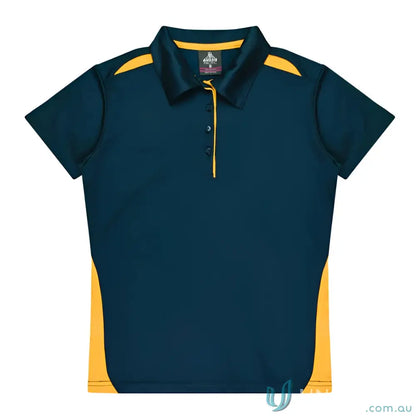 Navy and gold Kids Paterson Polo with button placket, perfect for uniforms or workwear