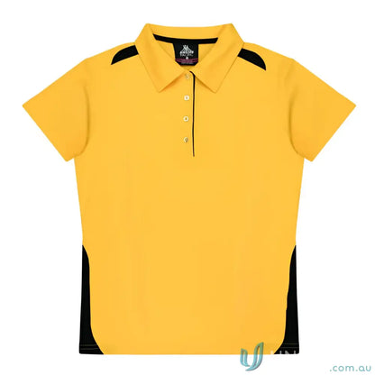 Kids Paterson Polo shirt in yellow and black with button placket, perfect for uniforms