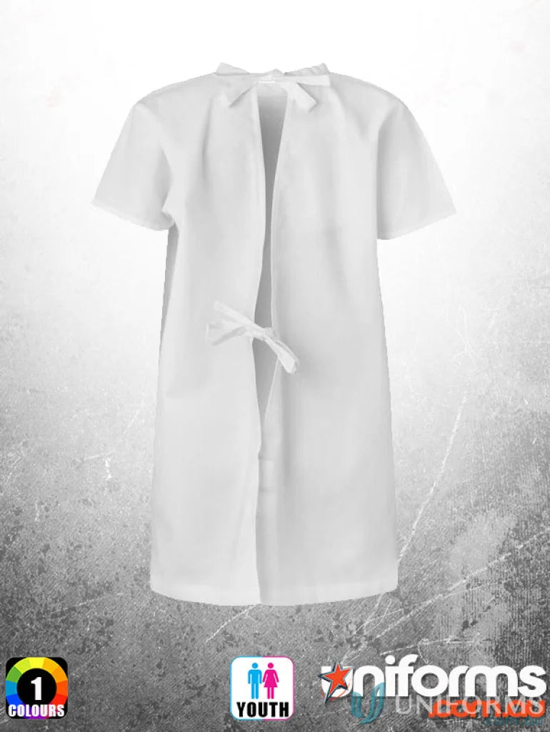 White kids patient gown for pediatric clinics from medi8 kids patient line