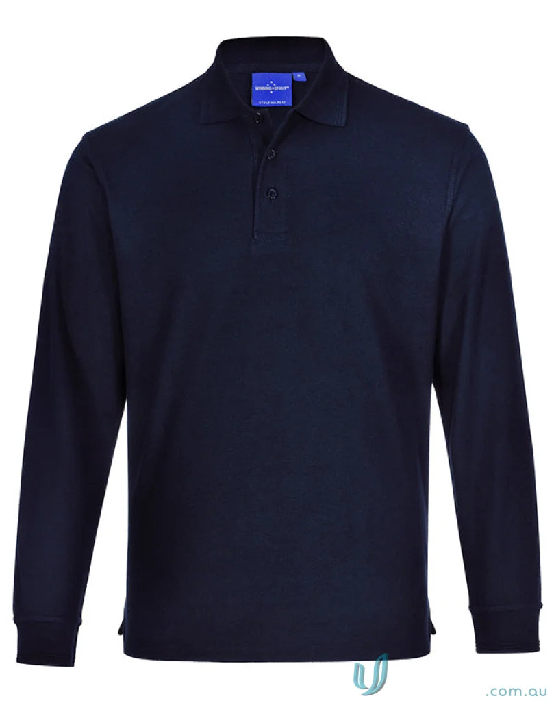 Kids Pique LS Polo in navy blue long sleeve polo made from traditional poly cotton