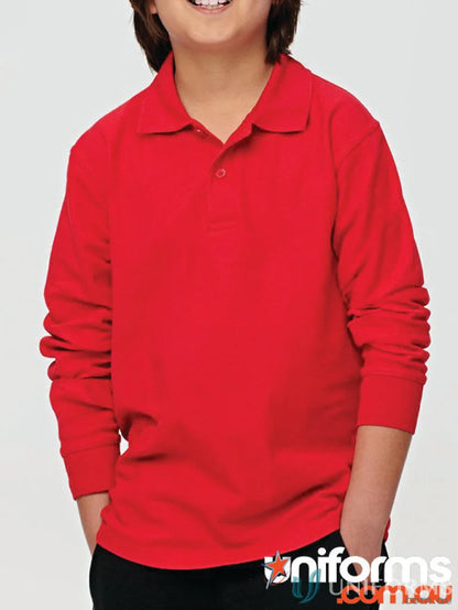 Red long-sleeved polo shirt for kids Kids Pique LS Polo made of traditional poly cotton