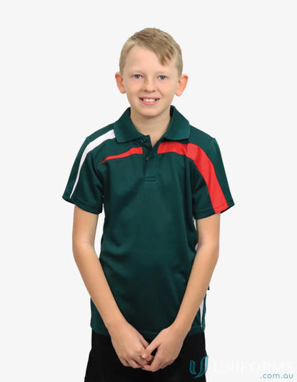 Kids Planett Polo shirt with cooldry moisture management technology in green red white