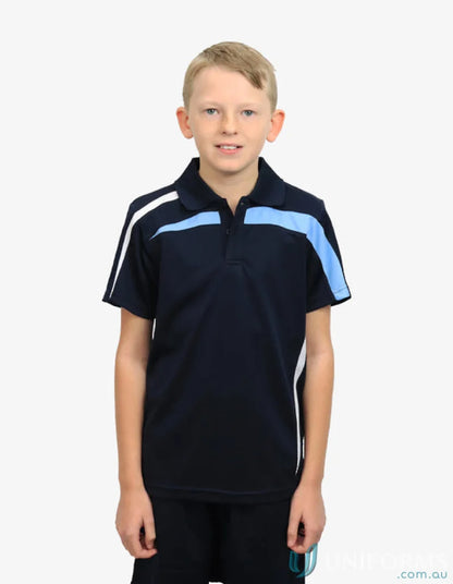 Boy’s Navy and Light Blue Kids Planett Polo shirt with CoolDry moisture management tech