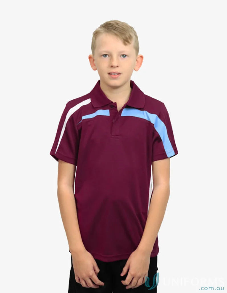 Kids Planett Polo with cooldry moisture management tech and stylish maroon design