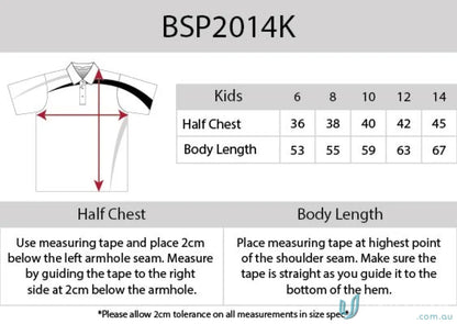 Kids Planett Polo size chart highlighting cooldry moisture and moisture management tech