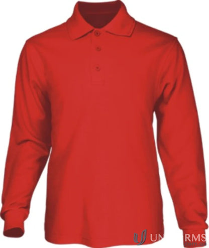 Kids poly face cotton long-sleeved red polo shirt with three buttons for kids