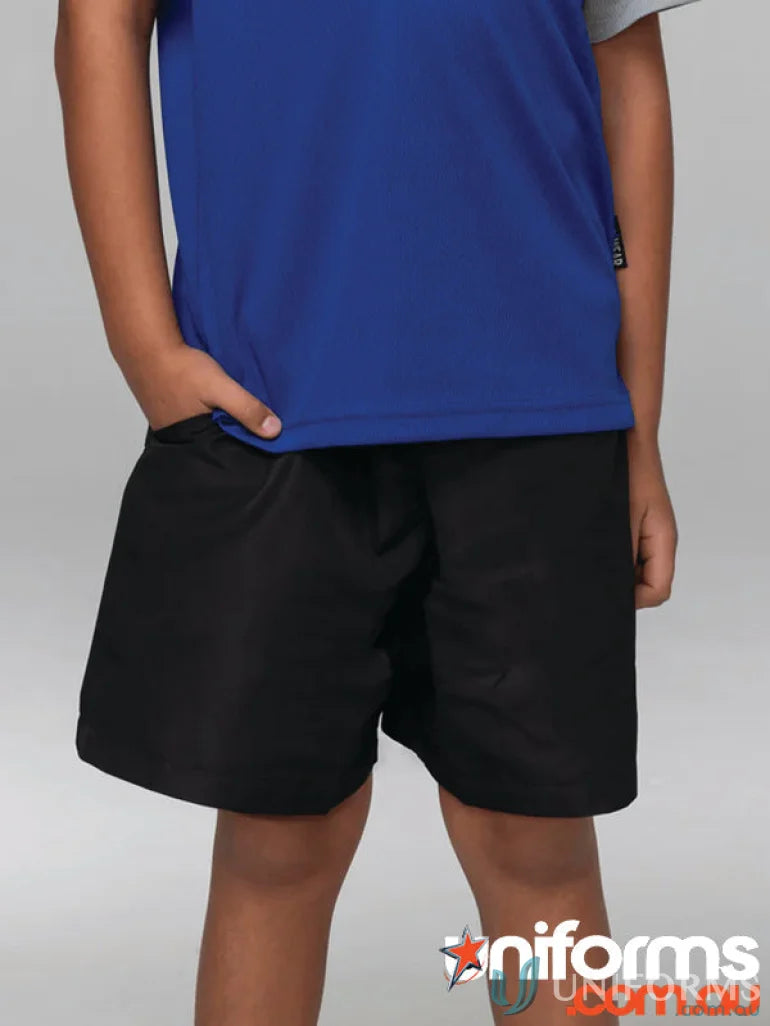 Kids Pongee Shorts in black athletic fabric perfect for school uniforms