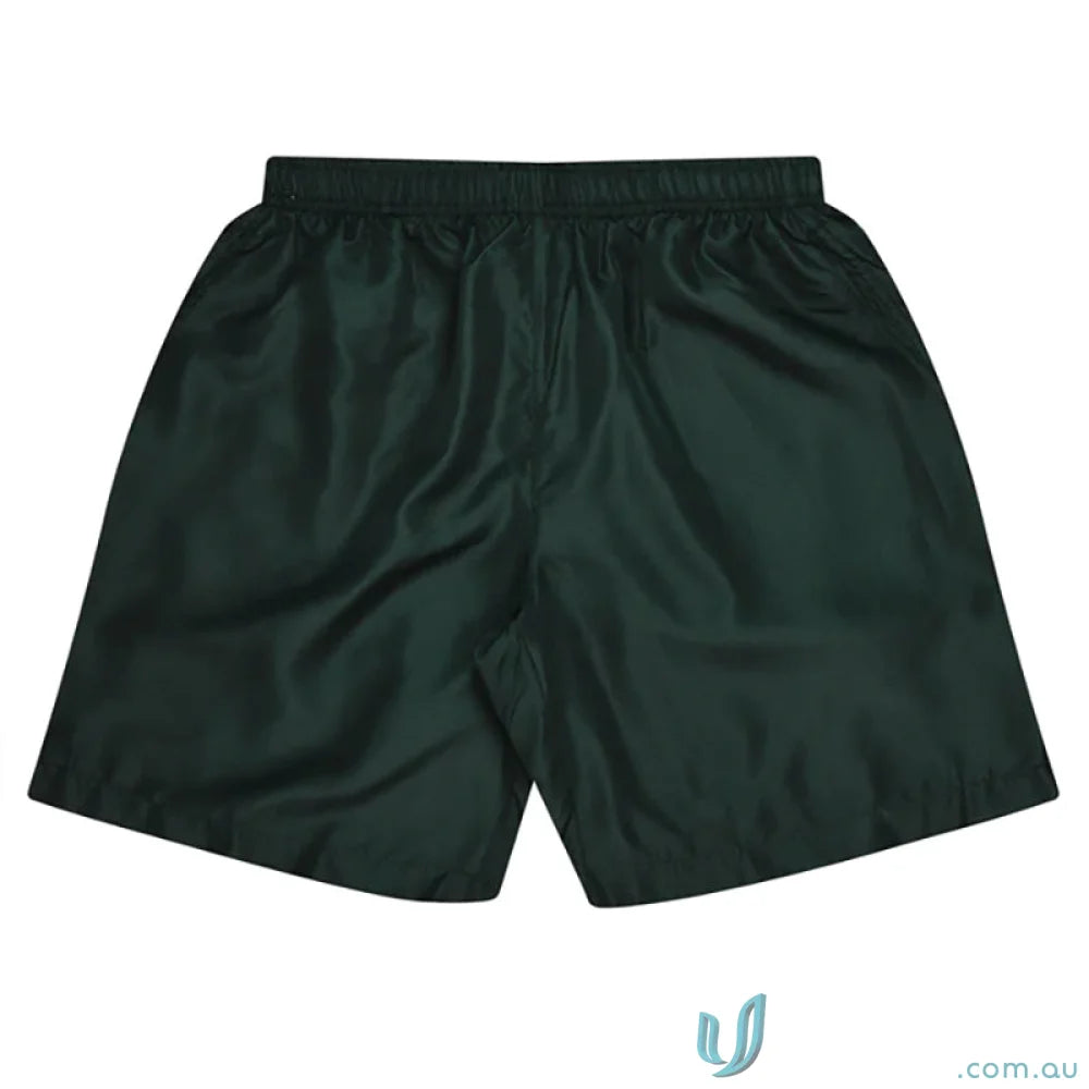 Kids Pongee Shorts in dark green fabric perfect for athletic uniforms