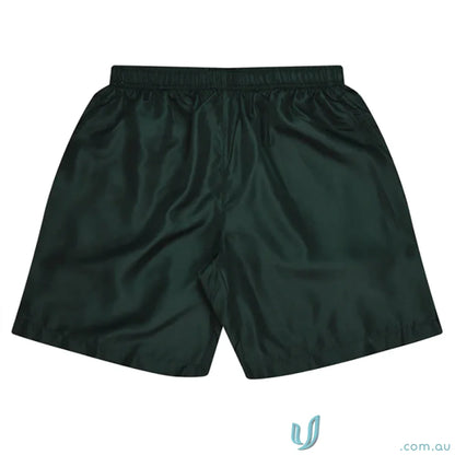 Kids Pongee Shorts in dark green fabric perfect for athletic uniforms