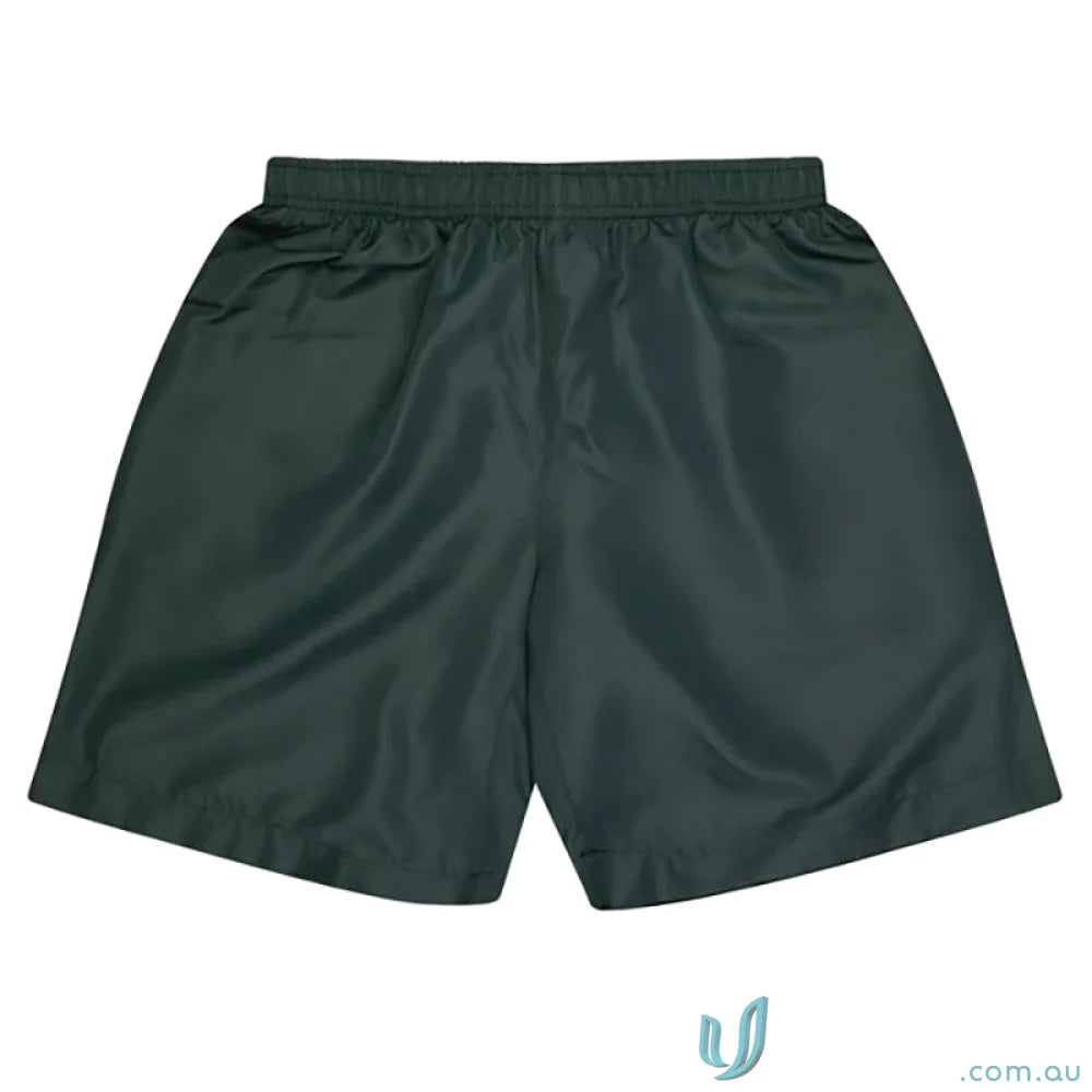 Kids Pongee Shorts in dark green athletic fabric perfect for sports and uniforms