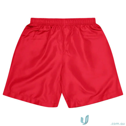 Red kids Pongee shorts made with breathable fabric, perfect for sports uniforms