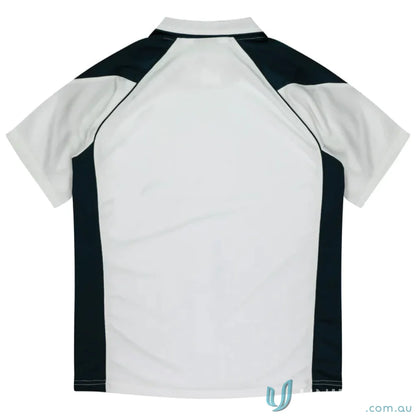 Kids Premier Polo with stylish white and black fabric, perfect for uniforms or workwear