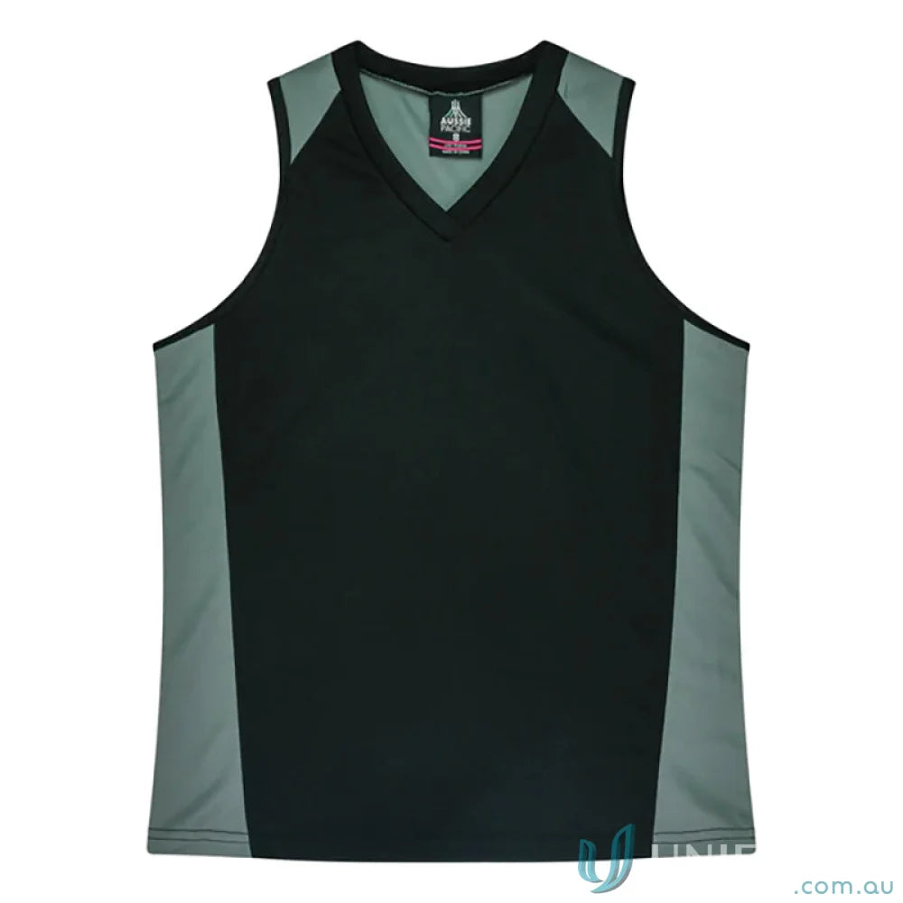 Kids Premier Singlet black and gray sleeveless athletic shirt with fabric neck bind