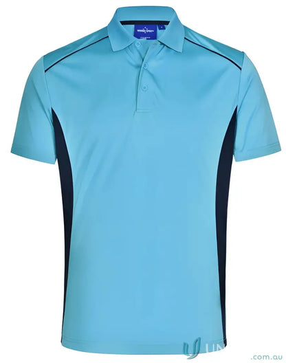 Kids Pursuit Polo in light blue with dark blue side panels and shoulder piping