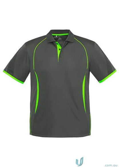 Gray kids Razor Polo shirt with neon green trim from Biz Collection Kids collection