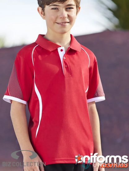 Red and white kids Razor Polo shirt from Biz Collection Kids collection kids Razor