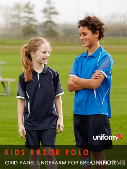 Kids Razor Polo kids collection showcasing two kids in matching athletic polo shirts and shorts
