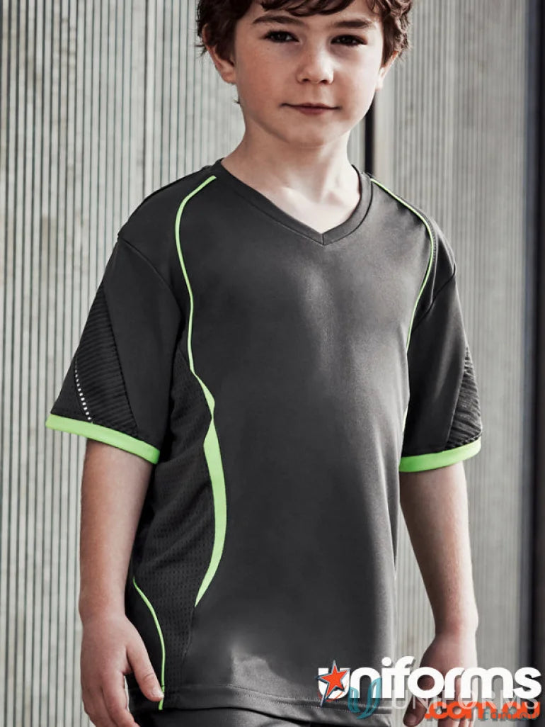 Kids Razor Tee boy’s gray and neon green athletic shirt from t406ks biz collection