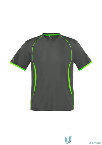 Gray and neon green Kids Razor Tee from t406ks biz collection, made with biz cool™ polyester
