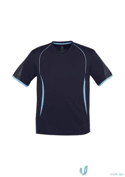 Navy blue Kids Razor Tee from t406ks biz collection with light blue trim, made of biz cool™ polyester