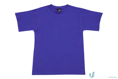 Purple short-sleeved kids regular T-shirt perfect for uniforms and workwear sizing guide
