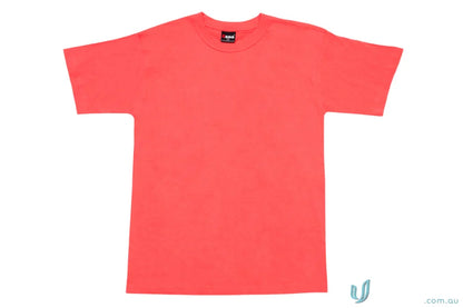 Red kids regular t-shirt perfect for uniforms or casual wear with sizing guide info