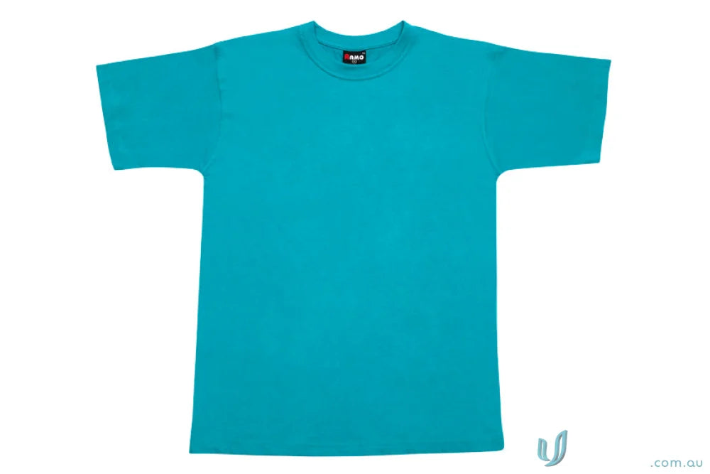 Kids regular turquoise short-sleeved T-shirt perfect for uniforms and workwear, check sizing guide