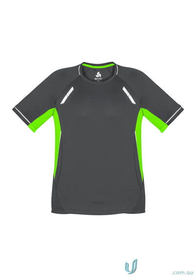 Kids Renegade Tee in gray and green, perfect for school uniforms and active kids