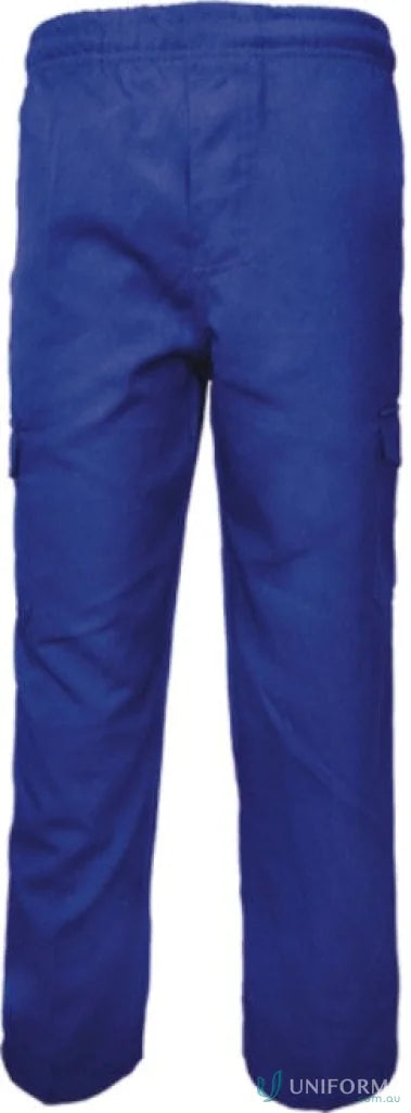 Kids school cargo pants in royal blue with elastic waistband for comfy school days