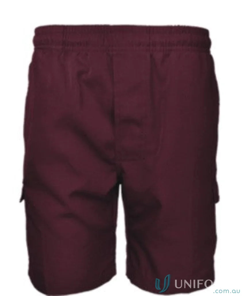 Kids School Cargo Shorts in Maroon with Elastic Waistband for comfy school days