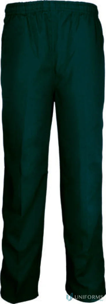 Dark green kids school trousers with elastic waistband, perfect for school wear