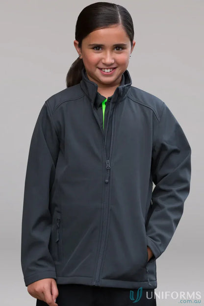 Kids Selwyn Jacket Girl’s gray soft-shell jacket perfect for uniforms and workwear