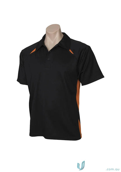Kids Splice Polo with black body and eye-catching orange contrast panels