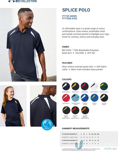 Kids Splice Polo with navy blue and white contrast panels for kids’ style