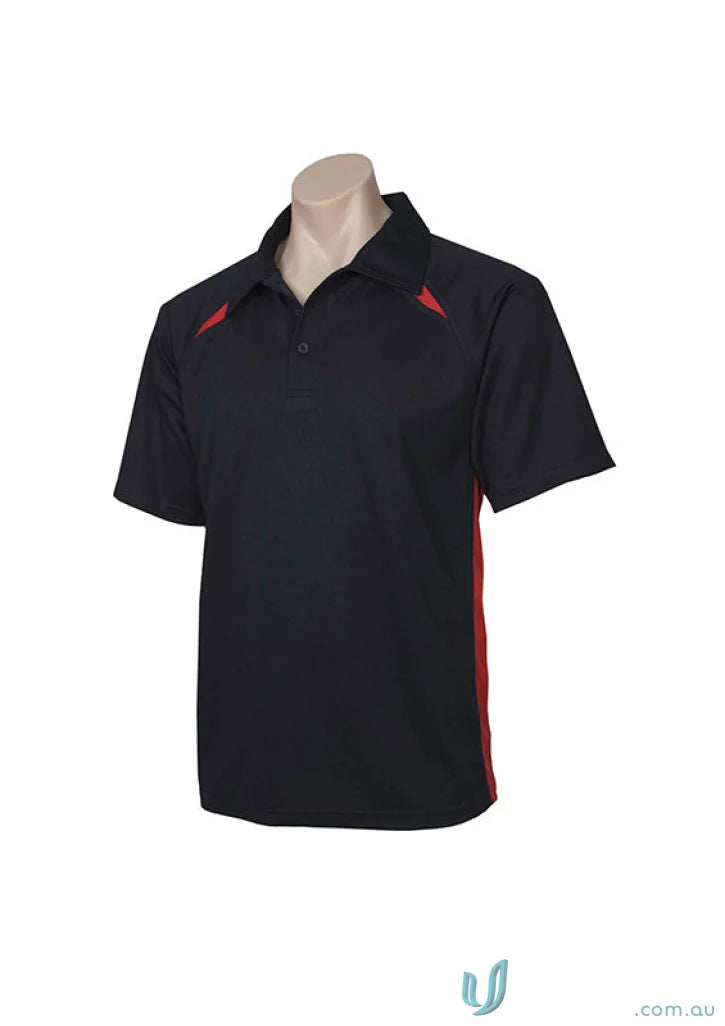 Kids Splice Polo with navy blue and red contrast panels for a stylish look