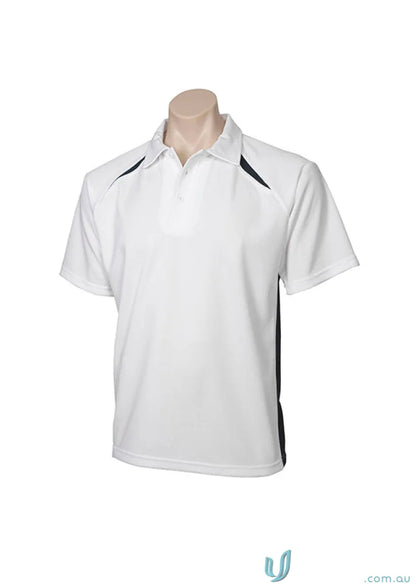 Kids Splice Polo with contrast panels on a mannequin, perfect for stylish kids