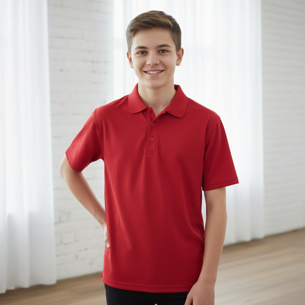 Red kids sprint polo shirt with collar and buttons, Biz Collection Kids