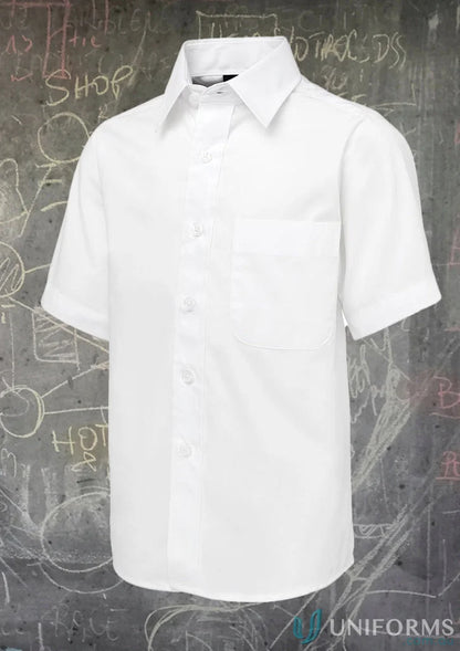 Kids SS School Shirt with comfort two-piece collar, inverted pleats, curved hem, easy care fabric