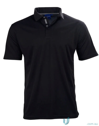 Kids Staten Rapid polo shirt in black with striped placket, perfect for kids rapid cool contrast style