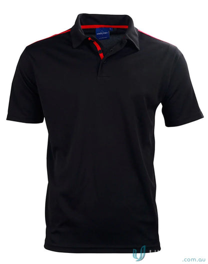 Kids Staten Rapid Polo with black short sleeves and red trim, perfect for style