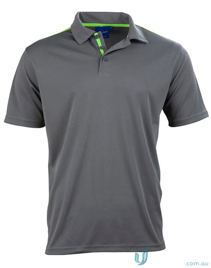 Kids Staten Rapid polo shirt with charcoal gray and lime green contrast trim