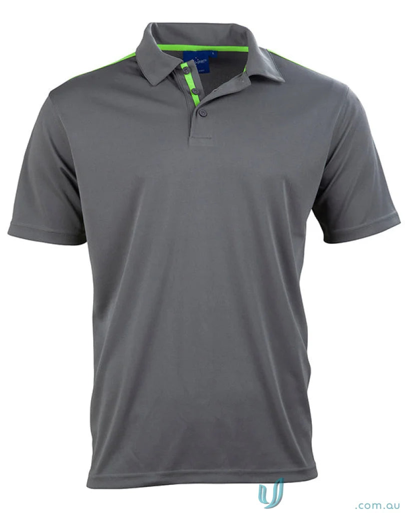 Kids Staten Rapid polo shirt with charcoal gray and lime green contrast trim